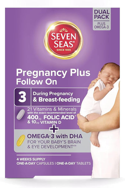 Seven Seas Pregnancy Plus 3 Follow On, with Folic Acid, Vitamin D, Omega-3 with DHA, 4 Weeks’ Supply, Blister Pack ‘Days of the Week’ Guide