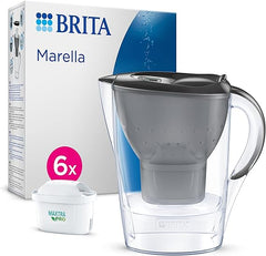 BRITA Marella Water Filter Jug Half Year Pack - Graphite (2.4L) incl. 6x MAXTRA PRO All-in-1 & MAXTRA PRO All In One Water Filter Cartridge 6 Pack