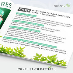 Nutravita 60 Billion CFU Probiotic Cultures Scientifically Backed Lactospore® for Good Gut Flora - Enteric Coating to Ensure Probiotics