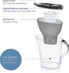 BRITA Marella Water Filter Jug Graphite (2.4L) Starter Pack incl. 3x MAXTRA PRO All-in-1 cartridge - fridge-fitting jug with digital LTI and Flip-Lid - now in sustainable Smart Box packaging