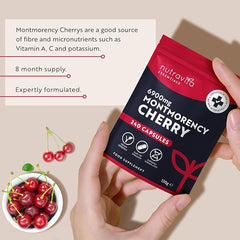Nutravita Montmorency Cherry Capsules 6900mg - 240 Vitamin C- 8 Month Supply Cherries Extract Supplement for Men & Women - 100% Vegan & GMO Free