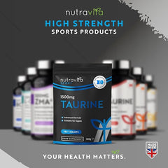 Nutravita Taurine Supplement 1500mg - 180 High Strength Taurine Tablets - Vegan Amino Acids Taurine Nutritional Supplements Powder Alternative Sports Supplement for Men & Women -