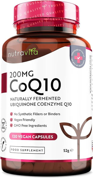 Nutravita CoQ10 200mg 120 Vegan Capsules of High Strength Co Enzyme Q10 (4 Months Supply) 100% Pure and Naturally Fermented Ubiquinone Coenzyme