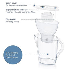 BRITA Marella Water Filter Jug White (2.4L) Annual Pack incl. 12x MAXTRA PRO All-in-1 cartridge - fridge-fitting jug with digital LTI and Flip-Lid - now in sustainable Smart Box packaging