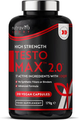 Nutravita Test Booster for Men - 210 Vegan Capsules - 1450mg per Testosterone Supplement Serving - TESTOMAX™ 2.0 Contains 17 Active Ingredients Incl