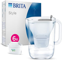 BRITA Style Water Filter Jug Blue (2.4L) Half Year Pack incl. 6x MAXTRA PRO All-in-1 cartridge & MAXTRA PRO Limescale Expert Water Filter Cartridge,Pack of 6 - Original BRITA refill