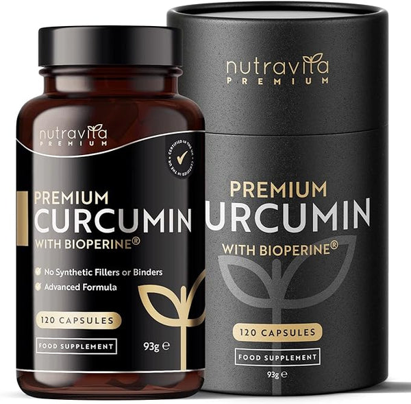 Nutravita Premium Curcumin 95% Curcuminoids with Bioperine® - 120 High Strength Vegan Capsules - Turmeric Curcumin and Bioperine