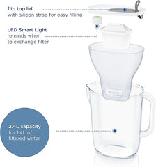 BRITA Style Water Filter Jug Blue (2.4L) Half Year Pack incl. 6x MAXTRA PRO All-in-1 cartridge - fridge-fitting design jug with smart LED-LTI and Flip-Lid - now in sustainable Smart Box packaging