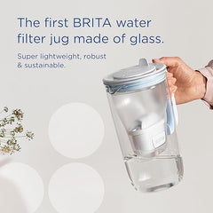 BRITA Glass Water Filter Jug Starter Pack-Light Blue (2.5L) incl. 3x MAXTRA PRO All-in-1 cartridge-Premium Glass Design jug with easy-filling Flip-Lid and Indicator- in sustainable Smart Box packaging