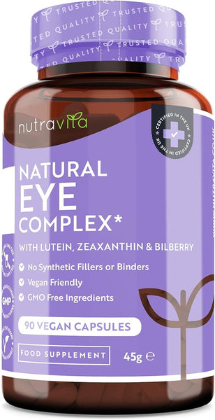 Nutravita Lutein Natural Eye Supplement – 90 Vegan Capsules - Zeaxanthin, Bilberry Extract, Vitamins A, B12 & Zinc