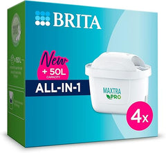 BRITA MAXTRA PRO All-in-1 Water Filter Cartridge 4 Pack (New) - Original BRITA Refill reducing & Aluna Water Filter Jug White (2.4L) incl. 1x MAXTRA PRO All-in-1 Cartridge - Fridge-Fitting