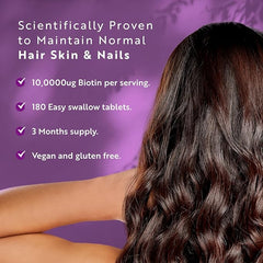 Nutravita Biotin Hair Growth Supplement 10,000mcg - Scientifically Proven to Maintain Normal Hair Skin & Nails - 180 High Strength Vegan Tablets with Zinc & Selenium - Biotin Vitamins for Women & Men