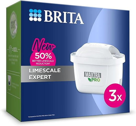 BRITA MAXTRA PRO Limescale Expert Water Filter Cartridge 3 Pack - Original BRITA Refill for Ultimate Appliance Protection, reducing impurities, Chlorine and Metals