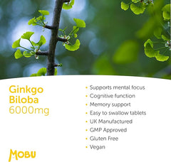 Mobu-Ginkgo Biloba 6000mg 120 Tablets – Memory & Cognitive Function