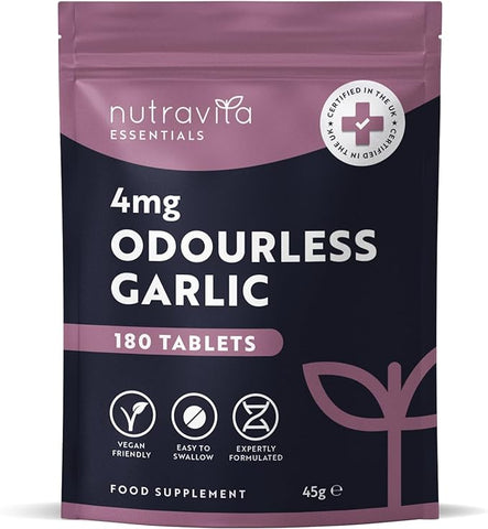 Nutravita Odourless Garlic Tablets - 180 Vegan Tablets (Alternative to Capsules) – 6 Month Supply - Easy to Swallow