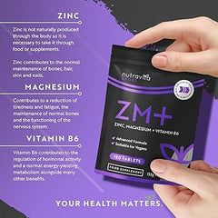 Nutravita ZMA High Strength - Zinc, Magnesium + Vitamin B6-180 Vegan Zinc and Magnesium Tablets - ZMA Supplements for Men & Women - Supports Testosterone Levels, Normal Muscle Function and Energy