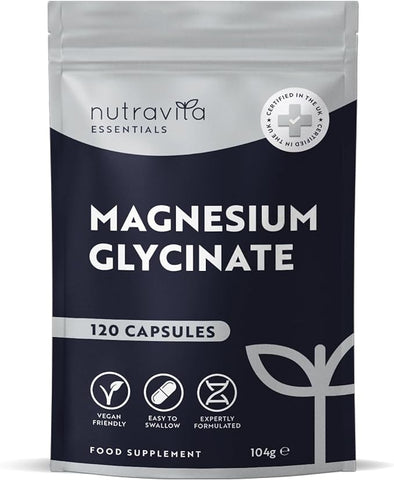 Nutravita Magnesium Glycinate Supplements 1000mg – 2 x 500mg Magnesium Bisglycinate Caps per Serving - 120 High Strength Capsules Providing 200mg Elemental Magnesium