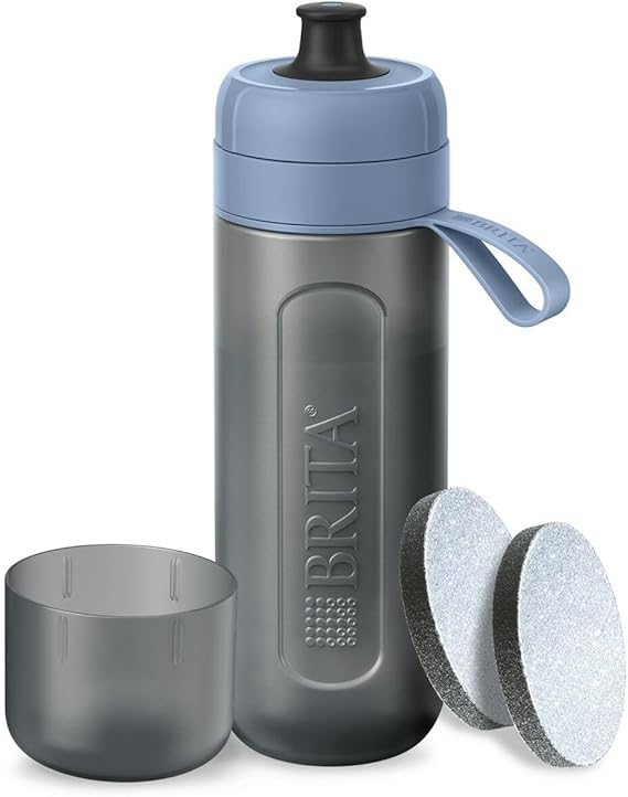 BRITA Sports Water Filter Bottle Model Active Dark Blue (600ml) - squeezable BPA-free on-the-go bottle, filters chlorine, organic impurities, hormones & pesticides and preserves key minerals