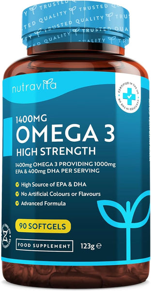 Nutravita Highest Strength Omega 3 Fish Oil 2000mg - Providing 1000mg EPA & 400mg DHA per Serving - Sustainably Sourced & Contaminant Free