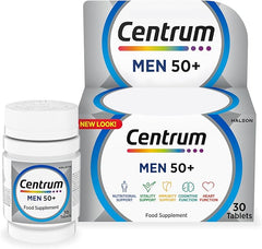 Centrum Men 50+ Multivitamin Tablets for Men, Vitamins with 23 Essential Nutrients, including Vitamin C, D and Zinc, 30 ct (Packaging and Tablet colour may vary slightly)