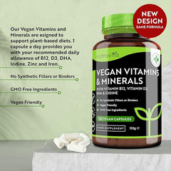 Nutravita Vegan Multivitamins & Minerals - Essential Mix to Support a Vegan Diet - 4 Month Supply of High Strength Vitamin B12, Vitamin D3, DHA, Iodine, Iron & Zinc