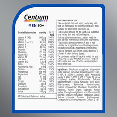 Centrum Men 50+ Multivitamin Tablets for Men, Vitamins with 23 Essential Nutrients, including Vitamin C, D and Zinc, 30 ct (Packaging and Tablet colour may vary slightly)