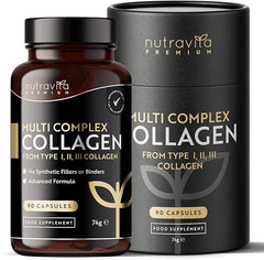 Nutravita Premium Multi Collagen Protein Capsules with Type I, II, III - Includes Hydrolysed Grass Fed Bovine Collagen, Marine Collagen, Hyaluronic Acid, Turmeric - 90 Capsules