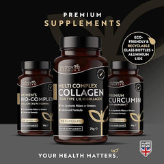 Nutravita Premium Multi Collagen Protein Capsules with Type I, II, III - Includes Hydrolysed Grass Fed Bovine Collagen, Marine Collagen, Hyaluronic Acid, Turmeric - 90 Capsules