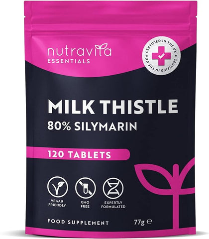 Nutravita Milk Thistle Tablets - 120 Vegan Tablets - High Strength 4000mg Supplement - 100mg Milk Thistle Extract 40:1 per tablet - 80% Silymarin - Alternative to Milk Thistle Capsules