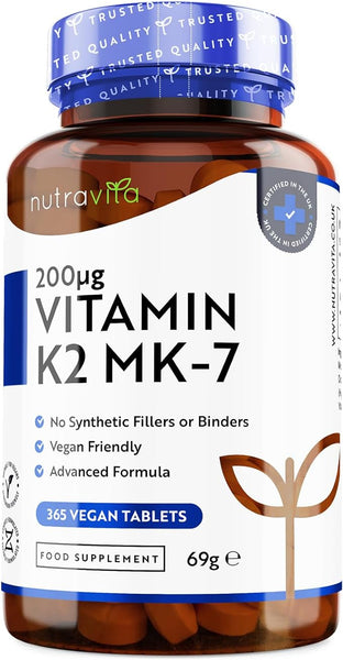 Nutravita Vitamin K2 MK-7 200mcg - 365 Vegan Micro Tablets (Not Capsules) - Supports Maintenance of Normal Bones - High Strength Menaquinone MK7