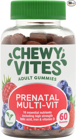 Chewy Vites Women's Prenatal Multivitamin 60 Gummy Vitamins Vegan 16 Essential Nutrients with Folic Acid, Iron and VIT D | Real Fruit Juice