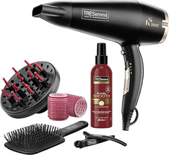 TRESemméTRESemme Keratin Smooth 2200W Volume Shine Hair Dryer Gift Set, Diffuser Dryer, paddle brush, hair rollers, ionic conditioning & Defined Curls Curling Tong, Black, 16 millimetersTRESemmé