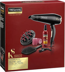 TRESemméTRESemme Keratin Smooth 2200W Volume Shine Hair Dryer Gift Set, Diffuser Dryer, paddle brush, hair rollers, ionic conditioning & Defined Curls Curling Tong, Black, 16 millimetersTRESemmé