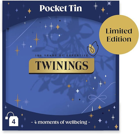 Twinings Festive Limited Edition Pocket Tea Tin – 4 Tea Envelopes | Stocking Filler, Secret Santa, Christmas Gifts & Travel-Size Tin