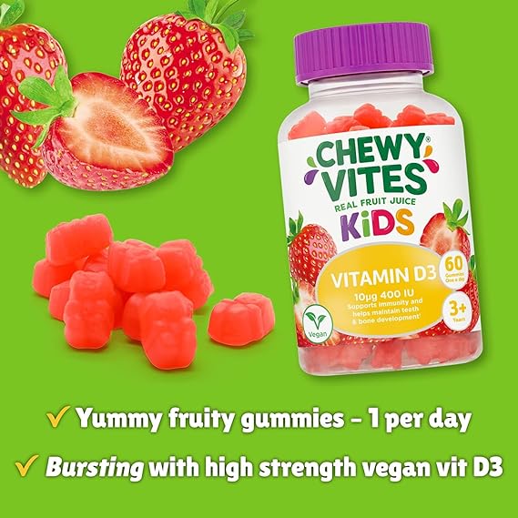 Chewy Vites Kids, High Strength Vit D3 60 Gummy Vitamins 10 micrograms ...