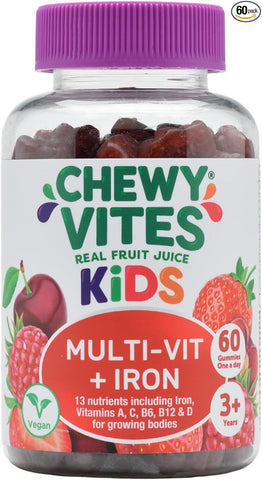 Chewy Vites Kids Multi-Vitamin & Iron 60 Gummy Real Fruit Juice | Berry Flavour Vegan