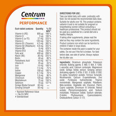 Centrum Performance Multivitamin Tablets for Men and Women, Vitamins with 21 Essential Nutrients, including Vitamin C, D, and Iron, 60 ct (Packaging and Tablet colour may vary slightly)