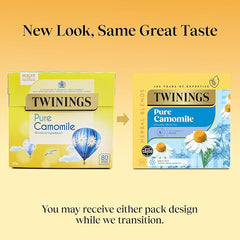 Twinings Pure Camomile Flavoured Tea - 320 BiodegradableTea Bags (Multipack of 4 x 80 Bags), Caffeine & Sugar Free Herbal Vegan Tea , Soothing & Calming Beverage