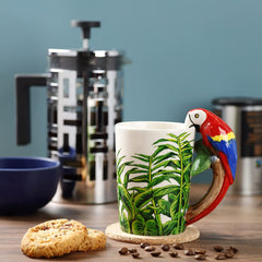 Puckator Parrot with Jungle Decal Ceramic Shaped Handle Mug, Coffee Hot Drinks