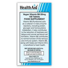 HealthAid Vitamin B6 (Pyridoxine HCl) 50mg Tablets